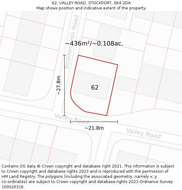 62, VALLEY ROAD, STOCKPORT, SK4 2DA: Plot and title map