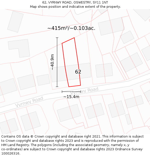 62, VYRNWY ROAD, OSWESTRY, SY11 1NT: Plot and title map