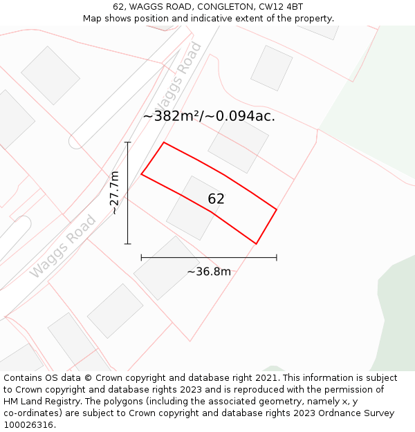 62, WAGGS ROAD, CONGLETON, CW12 4BT: Plot and title map