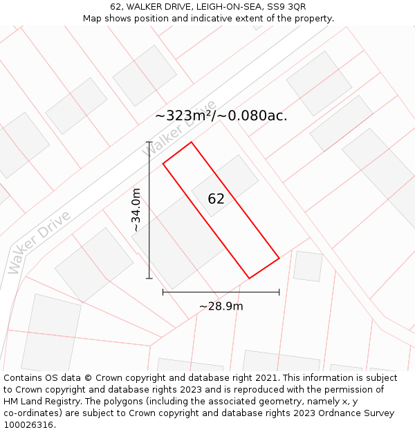 62, WALKER DRIVE, LEIGH-ON-SEA, SS9 3QR: Plot and title map