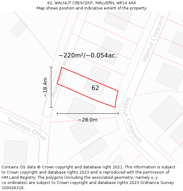 62, WALNUT CRESCENT, MALVERN, WR14 4AX: Plot and title map