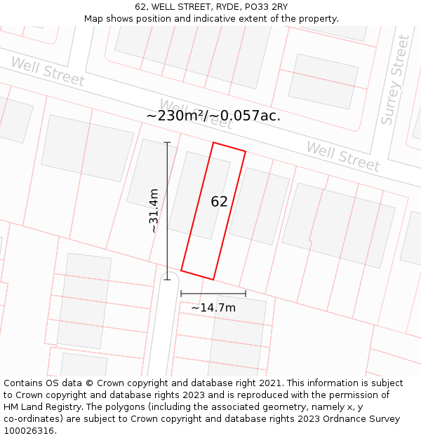 62, WELL STREET, RYDE, PO33 2RY: Plot and title map