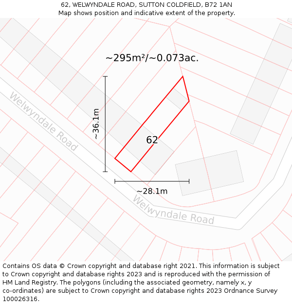 62, WELWYNDALE ROAD, SUTTON COLDFIELD, B72 1AN: Plot and title map