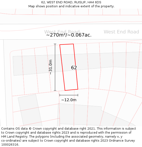 62, WEST END ROAD, RUISLIP, HA4 6DS: Plot and title map