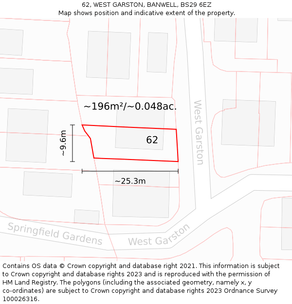 62, WEST GARSTON, BANWELL, BS29 6EZ: Plot and title map