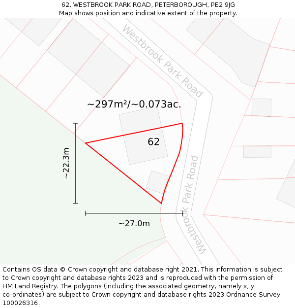 62, WESTBROOK PARK ROAD, PETERBOROUGH, PE2 9JG: Plot and title map