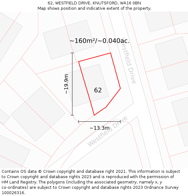 62, WESTFIELD DRIVE, KNUTSFORD, WA16 0BN: Plot and title map