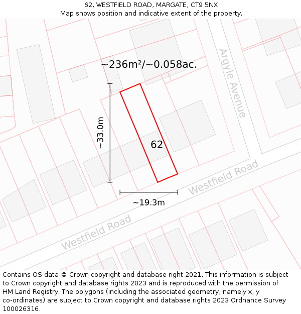 62, WESTFIELD ROAD, MARGATE, CT9 5NX: Plot and title map