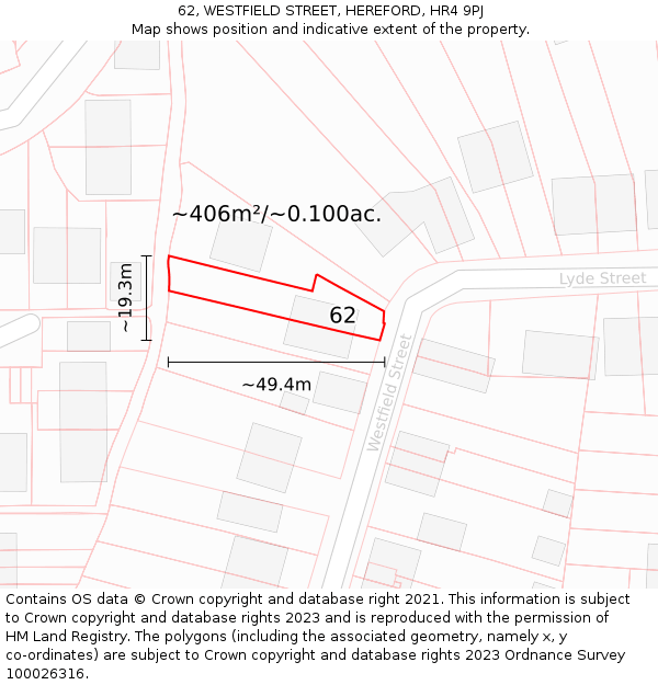 62, WESTFIELD STREET, HEREFORD, HR4 9PJ: Plot and title map