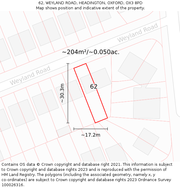 62, WEYLAND ROAD, HEADINGTON, OXFORD, OX3 8PD: Plot and title map