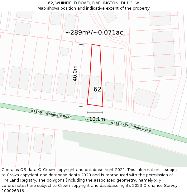 62, WHINFIELD ROAD, DARLINGTON, DL1 3HW: Plot and title map