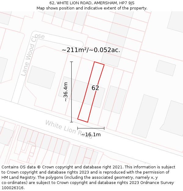 62, WHITE LION ROAD, AMERSHAM, HP7 9JS: Plot and title map