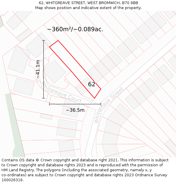 62, WHITGREAVE STREET, WEST BROMWICH, B70 9BB: Plot and title map