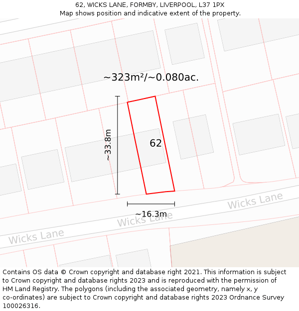 62, WICKS LANE, FORMBY, LIVERPOOL, L37 1PX: Plot and title map