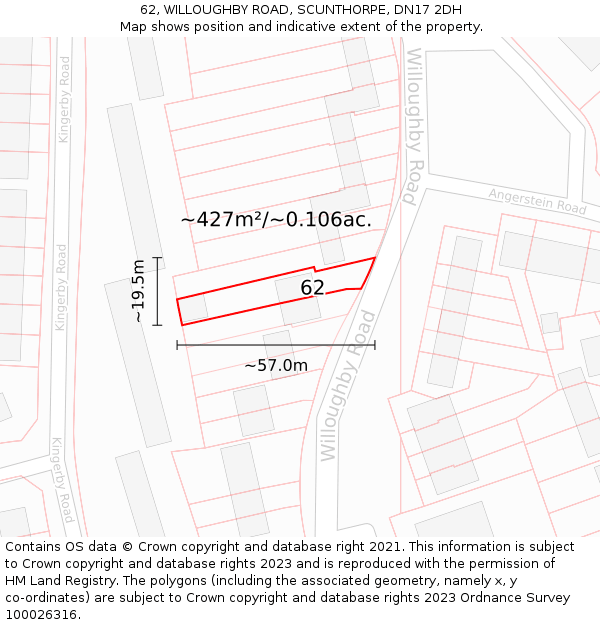 62, WILLOUGHBY ROAD, SCUNTHORPE, DN17 2DH: Plot and title map