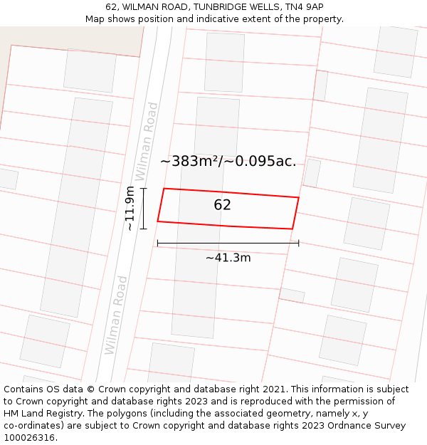 62, WILMAN ROAD, TUNBRIDGE WELLS, TN4 9AP: Plot and title map