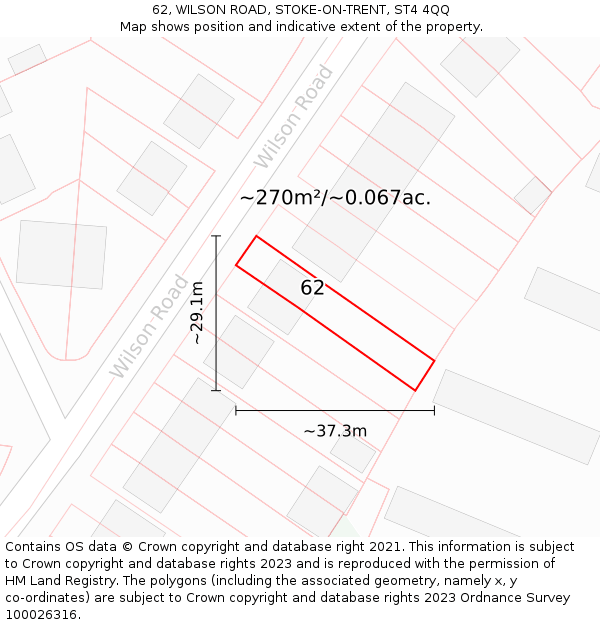 62, WILSON ROAD, STOKE-ON-TRENT, ST4 4QQ: Plot and title map