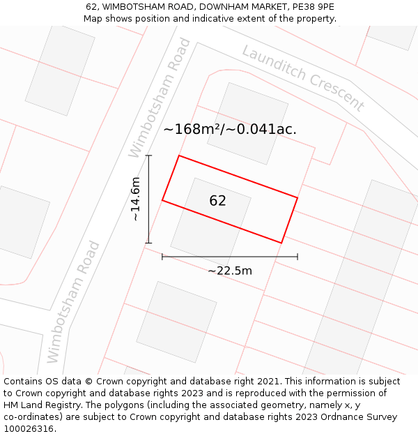 62, WIMBOTSHAM ROAD, DOWNHAM MARKET, PE38 9PE: Plot and title map