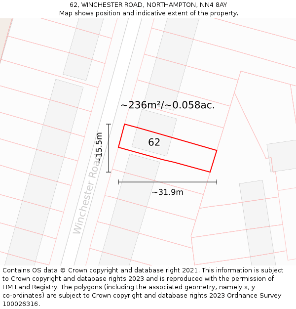 62, WINCHESTER ROAD, NORTHAMPTON, NN4 8AY: Plot and title map