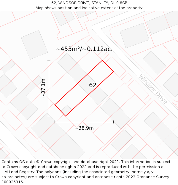 62, WINDSOR DRIVE, STANLEY, DH9 8SR: Plot and title map