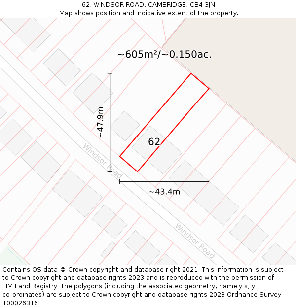 62, WINDSOR ROAD, CAMBRIDGE, CB4 3JN: Plot and title map