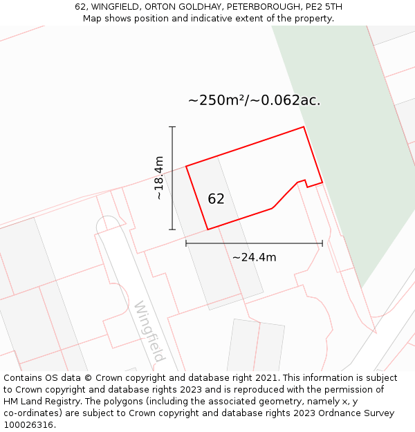 62, WINGFIELD, ORTON GOLDHAY, PETERBOROUGH, PE2 5TH: Plot and title map