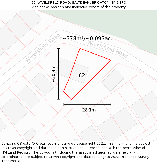 62, WIVELSFIELD ROAD, SALTDEAN, BRIGHTON, BN2 8FQ: Plot and title map