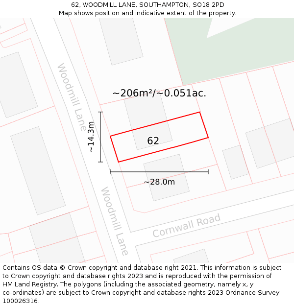 62, WOODMILL LANE, SOUTHAMPTON, SO18 2PD: Plot and title map