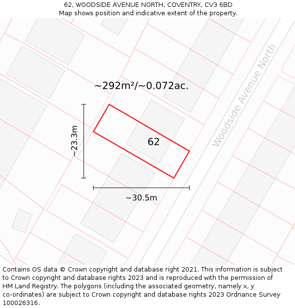 62, WOODSIDE AVENUE NORTH, COVENTRY, CV3 6BD: Plot and title map