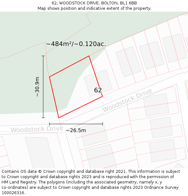 62, WOODSTOCK DRIVE, BOLTON, BL1 6BB: Plot and title map