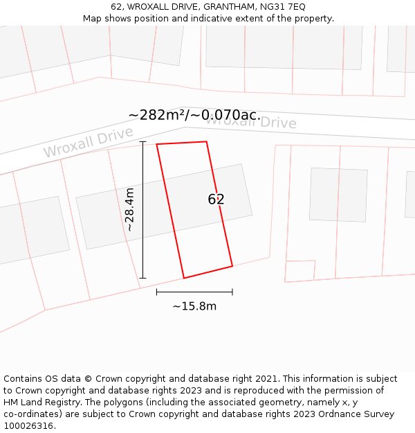 62, WROXALL DRIVE, GRANTHAM, NG31 7EQ: Plot and title map