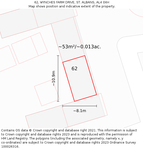 62, WYNCHES FARM DRIVE, ST. ALBANS, AL4 0XH: Plot and title map