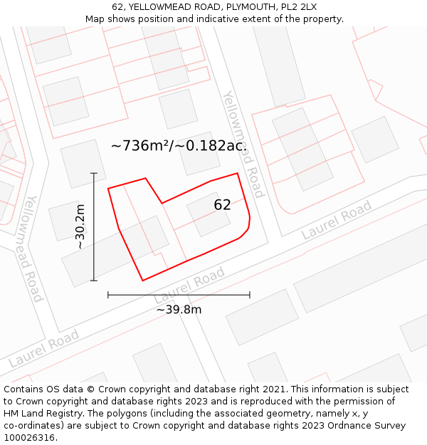 62, YELLOWMEAD ROAD, PLYMOUTH, PL2 2LX: Plot and title map