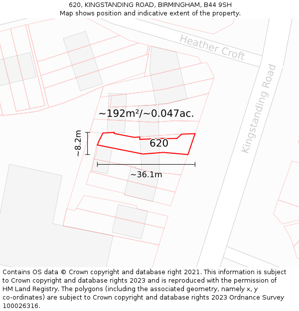 620, KINGSTANDING ROAD, BIRMINGHAM, B44 9SH: Plot and title map