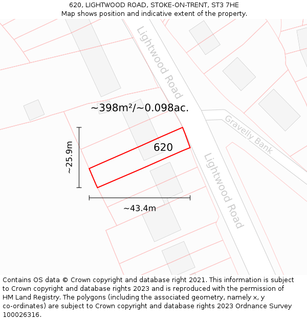 620, LIGHTWOOD ROAD, STOKE-ON-TRENT, ST3 7HE: Plot and title map