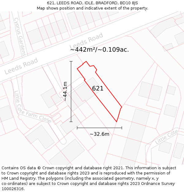 621, LEEDS ROAD, IDLE, BRADFORD, BD10 8JS: Plot and title map