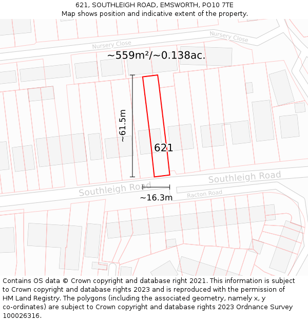 621, SOUTHLEIGH ROAD, EMSWORTH, PO10 7TE: Plot and title map