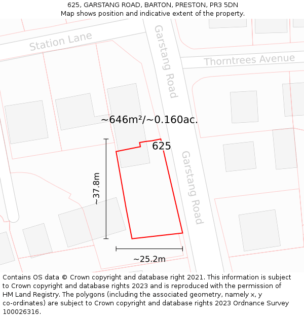 625, GARSTANG ROAD, BARTON, PRESTON, PR3 5DN: Plot and title map