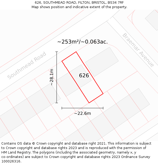 626, SOUTHMEAD ROAD, FILTON, BRISTOL, BS34 7RF: Plot and title map