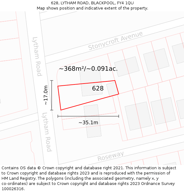 628, LYTHAM ROAD, BLACKPOOL, FY4 1QU: Plot and title map