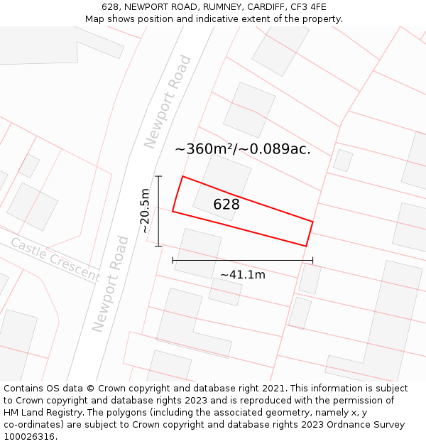 628, NEWPORT ROAD, RUMNEY, CARDIFF, CF3 4FE: Plot and title map