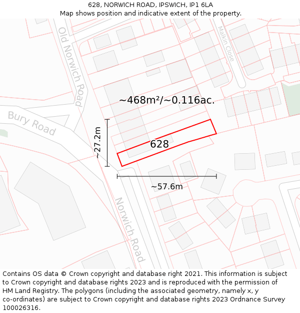 628, NORWICH ROAD, IPSWICH, IP1 6LA: Plot and title map