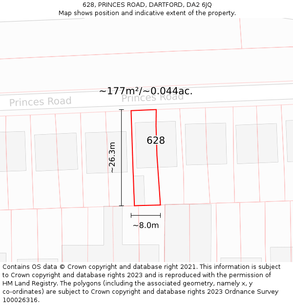 628, PRINCES ROAD, DARTFORD, DA2 6JQ: Plot and title map