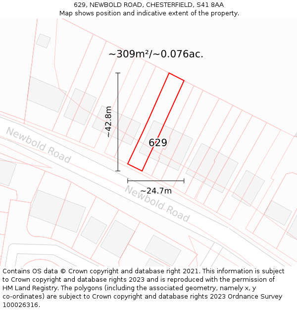 629, NEWBOLD ROAD, CHESTERFIELD, S41 8AA: Plot and title map