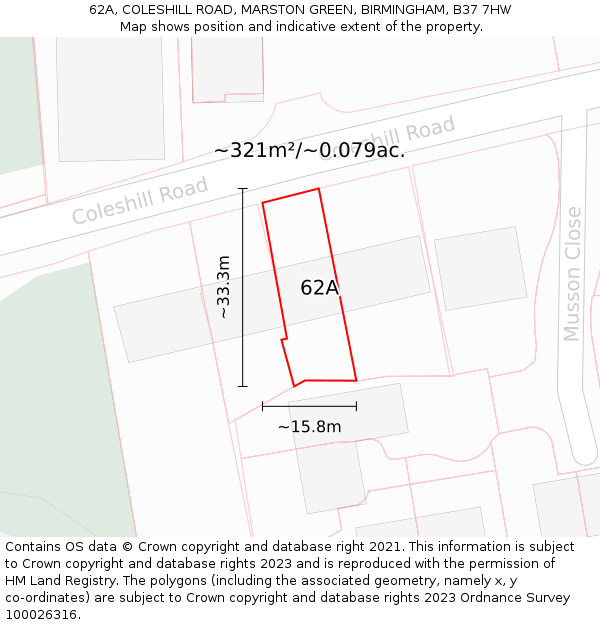 62A, COLESHILL ROAD, MARSTON GREEN, BIRMINGHAM, B37 7HW: Plot and title map