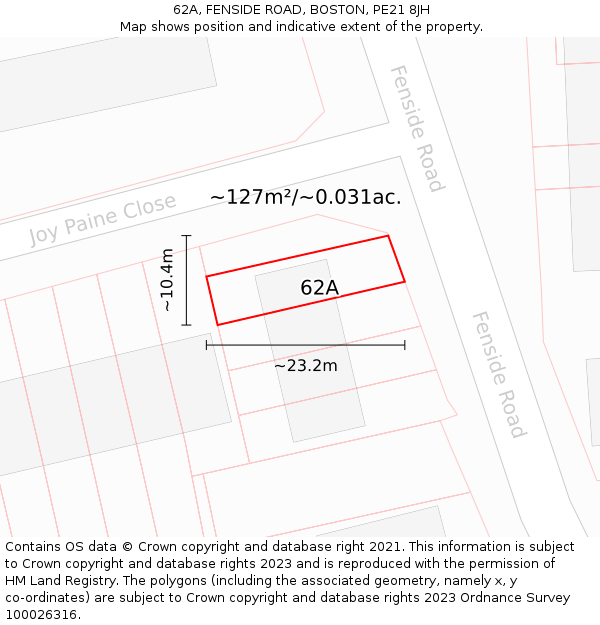 62A, FENSIDE ROAD, BOSTON, PE21 8JH: Plot and title map