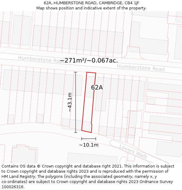 62A, HUMBERSTONE ROAD, CAMBRIDGE, CB4 1JF: Plot and title map