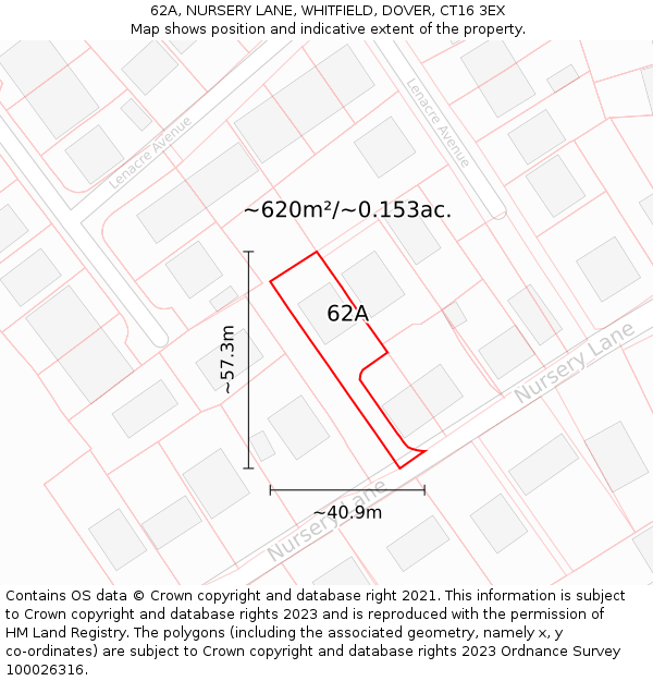 62A, NURSERY LANE, WHITFIELD, DOVER, CT16 3EX: Plot and title map