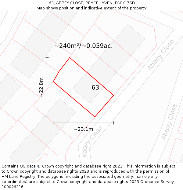 63, ABBEY CLOSE, PEACEHAVEN, BN10 7SD: Plot and title map