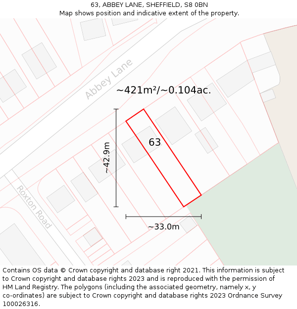 63, ABBEY LANE, SHEFFIELD, S8 0BN: Plot and title map